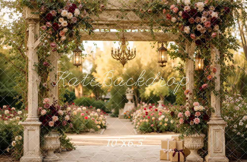 Kate Romantic Vintage Flower Arch Pergola Printed Backdrop Designed by Jordan Moon