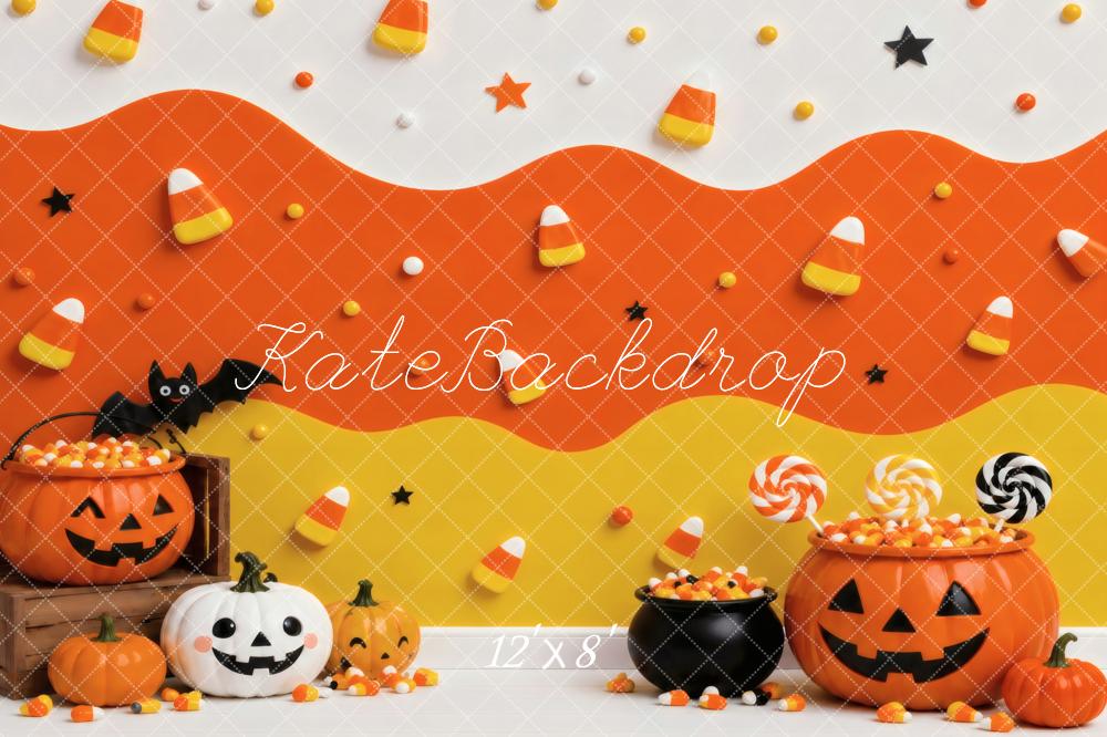 Kate Halloween Cute Candy Corn Pumpkins Jack-O-Lanterns Printed Backdrop Designed by Vertigo Productions