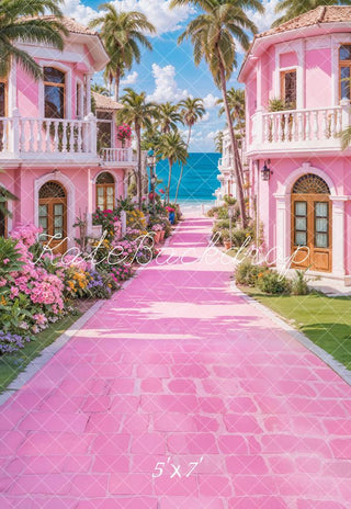 Kate Beach Pink Fashion Doll Fantasy Villa Printed Backdrop Designed by Emetselch