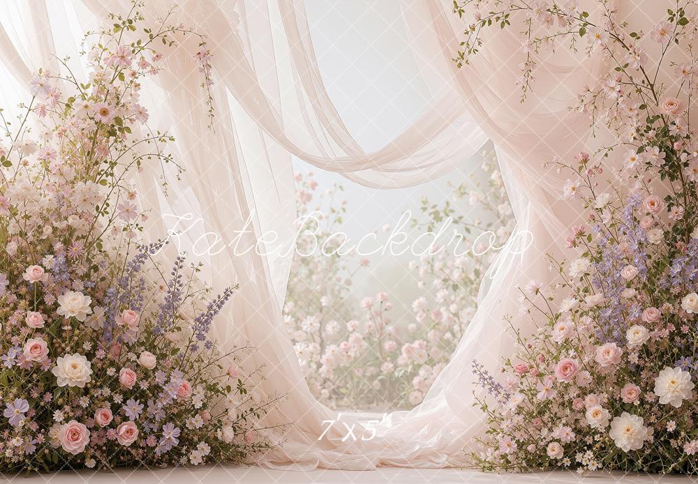 Kate Spring Romantic Flower Arch Sheer Drapes Printed Backdrop Designed by Shutter Swan Studios