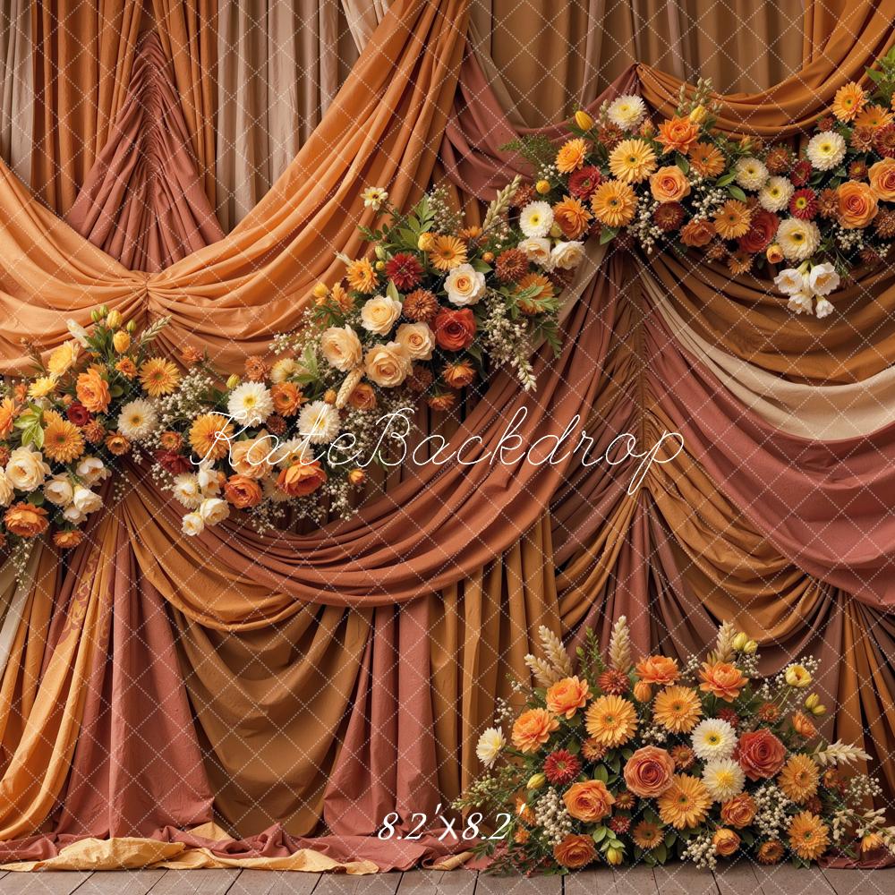 Kate Fall Floral Drapes Dark Orange Printed Backdrop Designed by Mini MakeBelieve