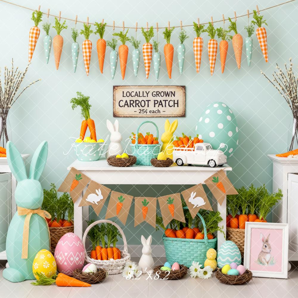 Kate Easter Bunny Carrot Patch Pastel Eggs and Garland Backdrop Designed by Patty Roberts