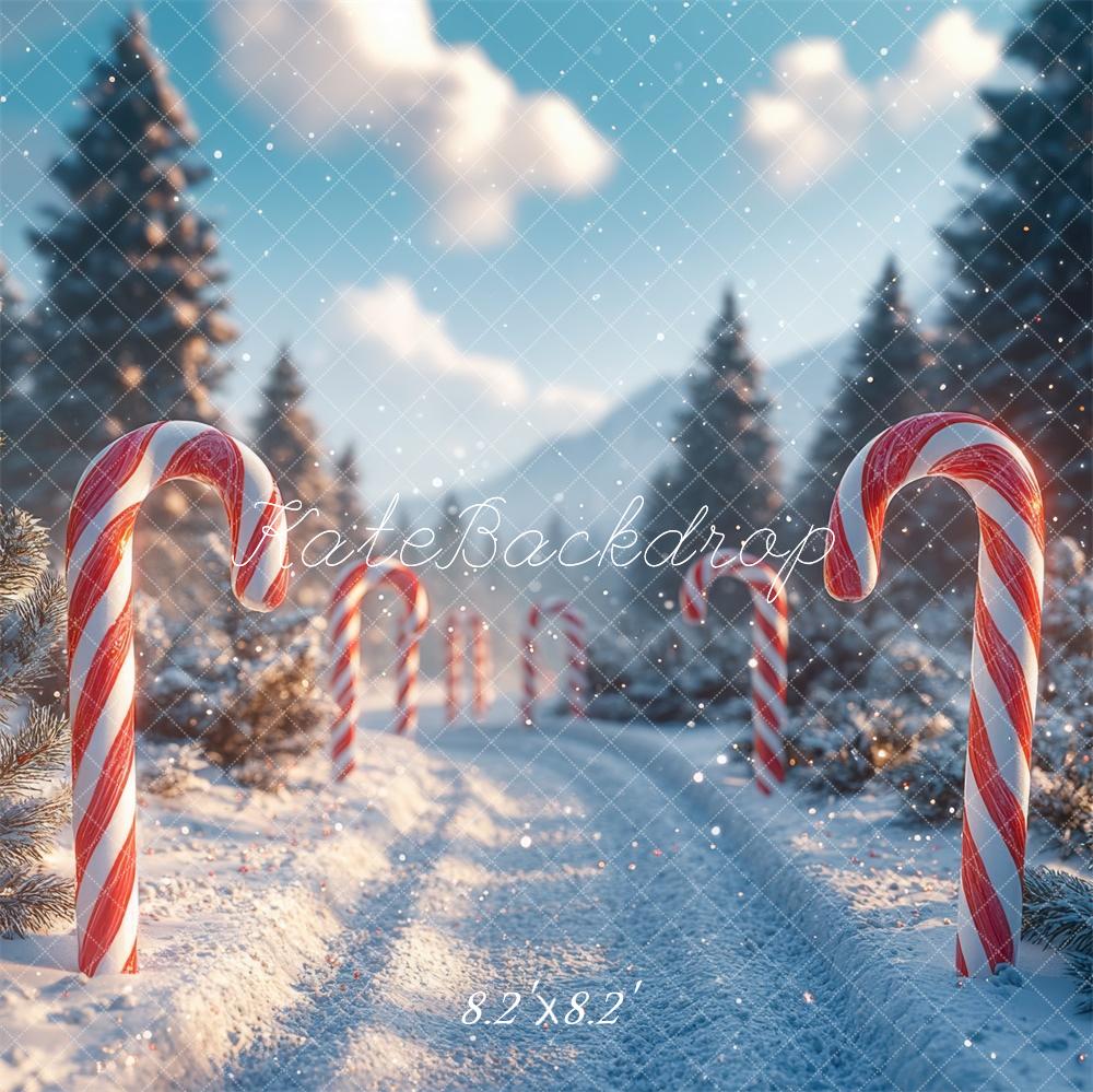 Kate Christmas Candy Cane Forest Backdrop Designed by Mini MakeBelieve