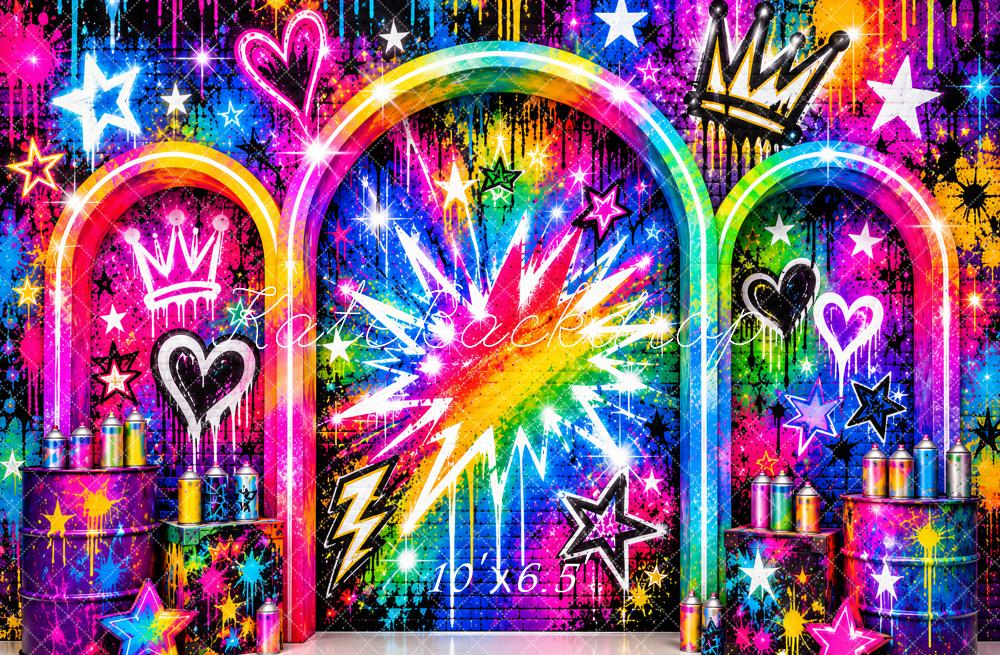 Kate Graffiti Neon Rainbow Arches Crown Printed Backdrop Designed by Ashley Paul