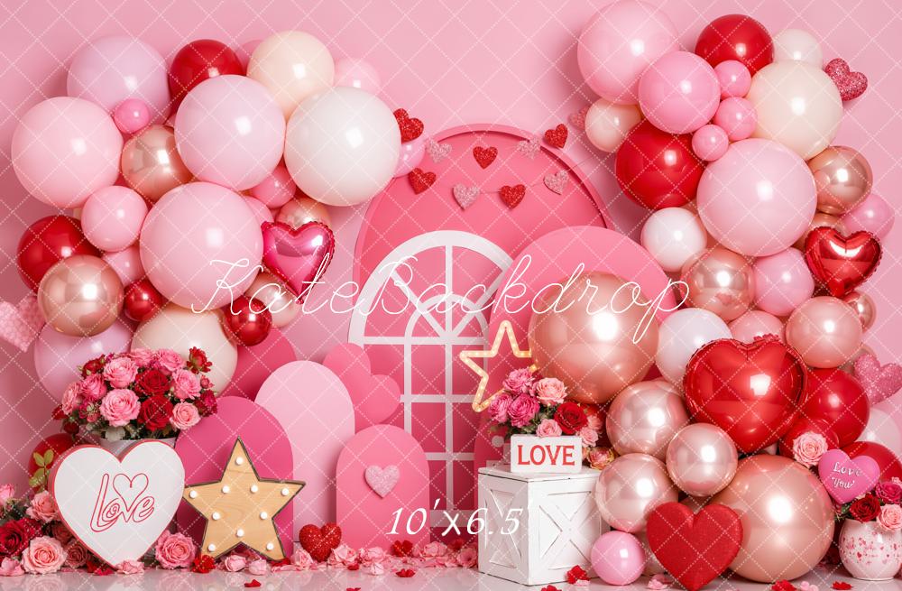 Kate Valentine's Day Birthday Pink Balloon Garland Hearts Printed Backdrop Designed by Emetselch