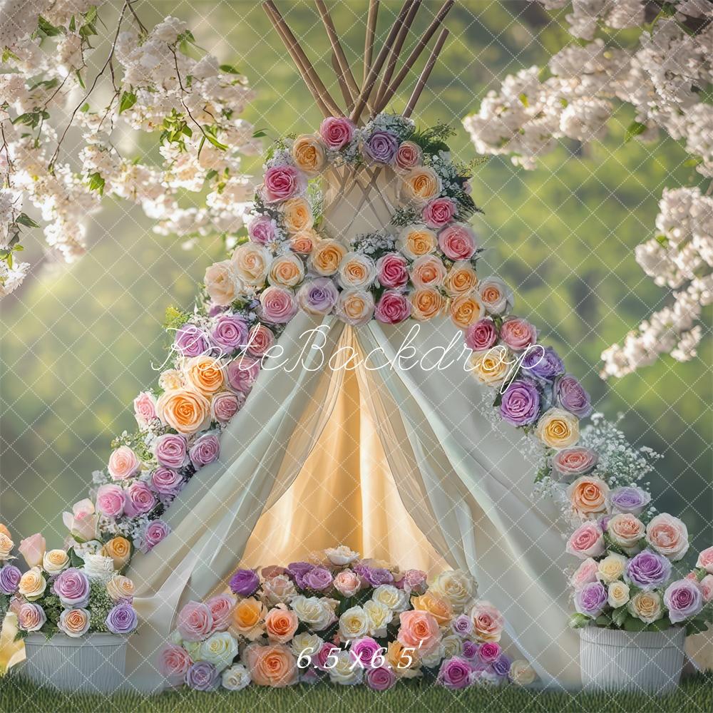 Kate Spring Outdoor Floral Teepee Backdrop Designed by Mini MakeBelieve