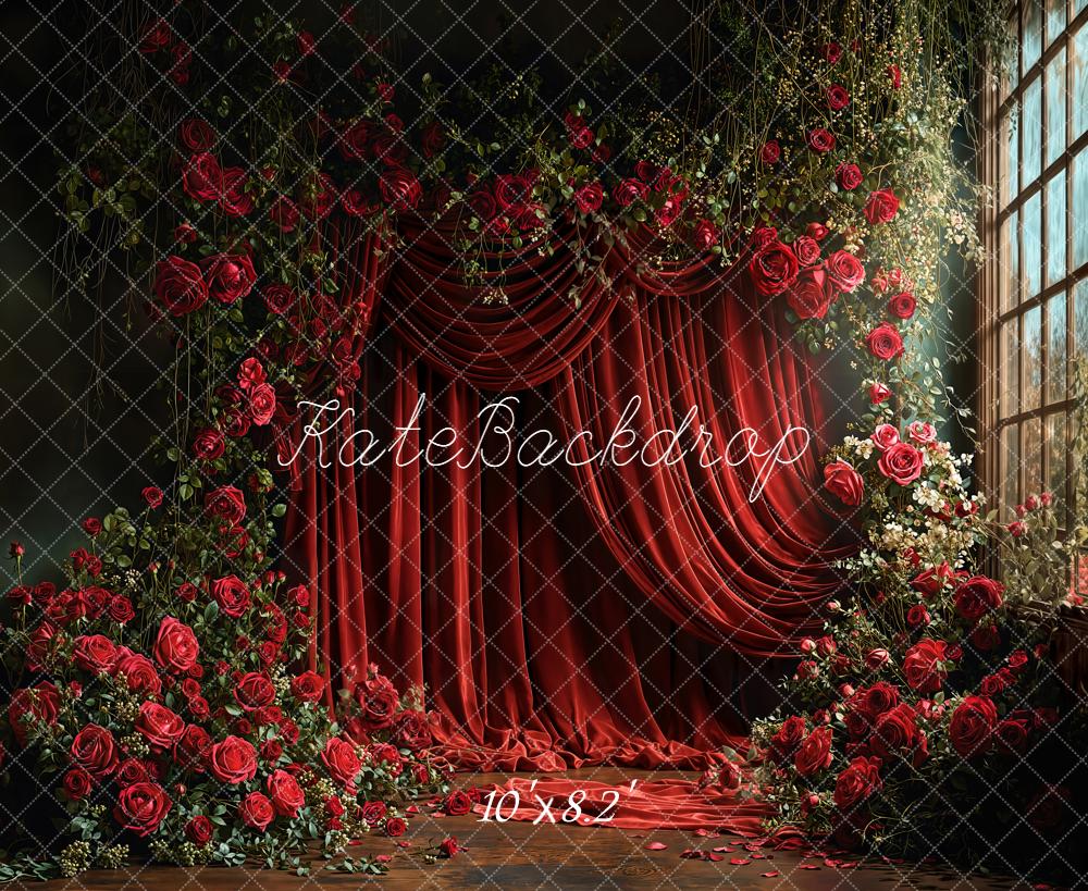 Kate Valentines Red Rose Flower Arch Curtains Window Backdrop Designed by Emetselch