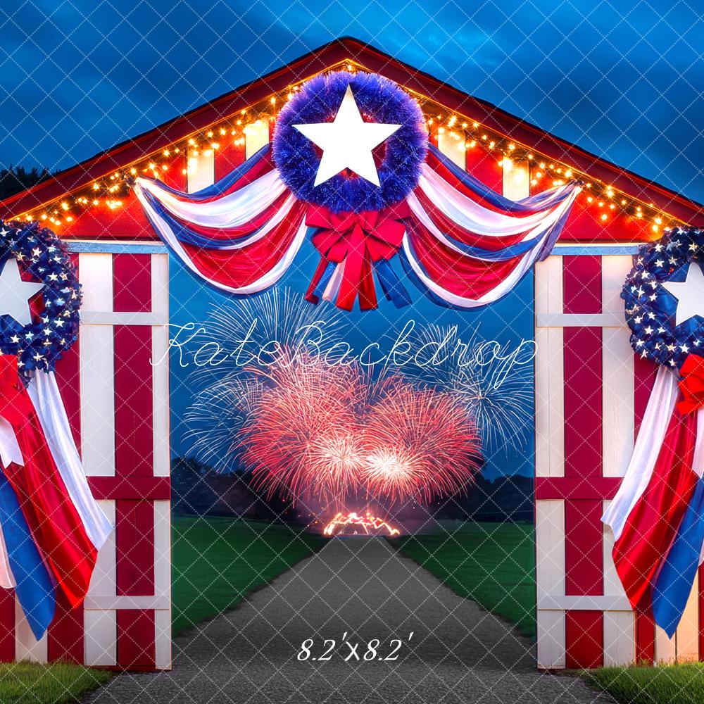 Kate Independence Day Patriotic Barn Fireworks Backdrop Designed by Mini MakeBelieve