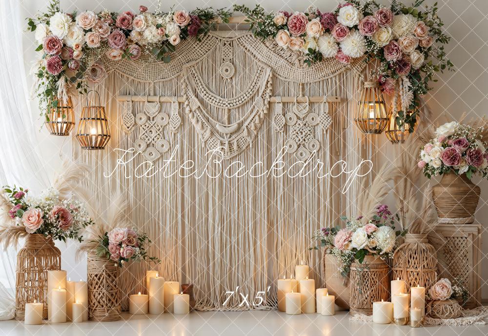 Kate Boho Macrame Flower Arch with Candles Backdrop Designed by Emetselch