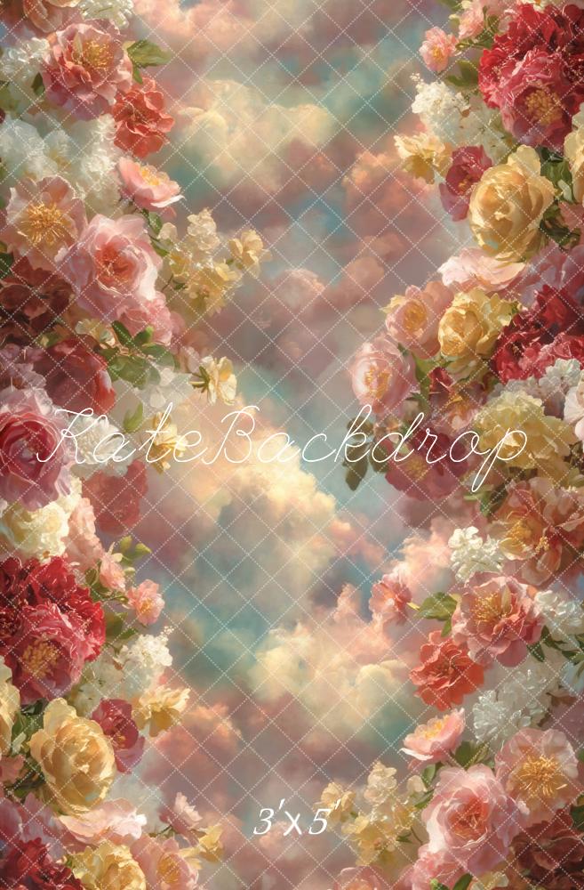 Kate Flower Arch Pastel Clouds Printed Backdrop Designed by GQ