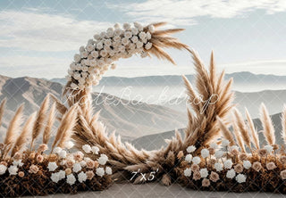 Kate Boho Flower Arch Pampas Grass Mountains Printed Backdrop Designed by Patty Roberts