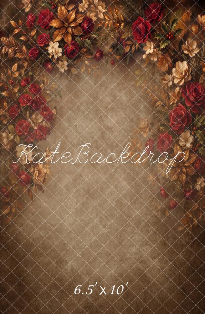 Kate Fine Art Rose Floral Arch Brown Texture Printed Backdrop Designed by Chain Photography