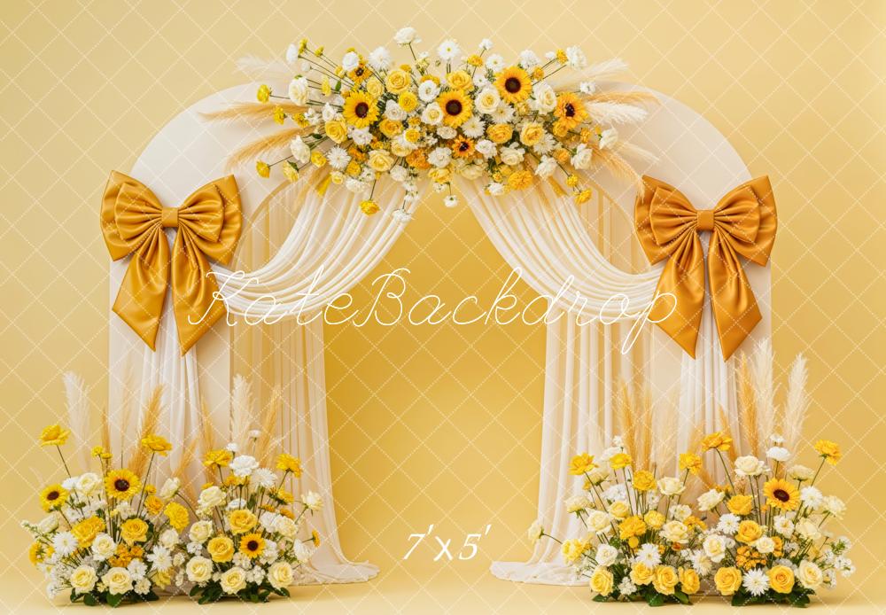 Kate Flower Arch Yellow Floral Bow Arrangement Backdrop Designed by Patty Roberts