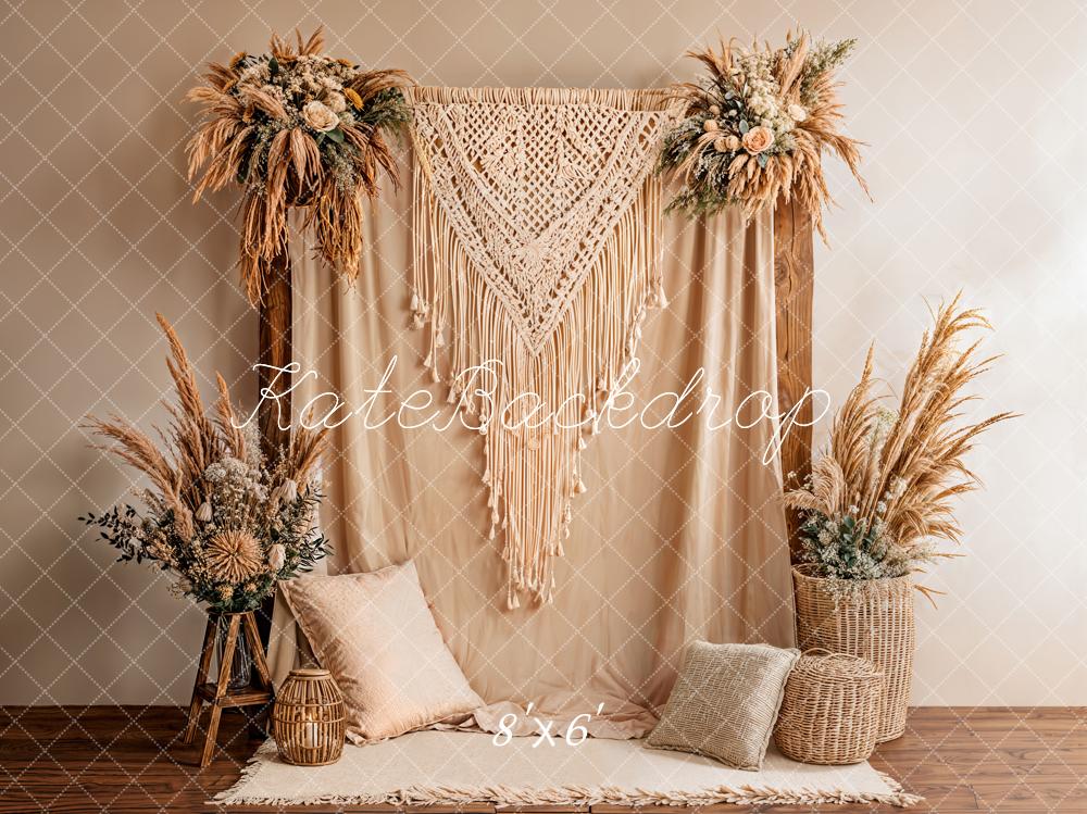 Kate Boho Macrame Flower Arch Beige Backdrop Designed by Emetselch