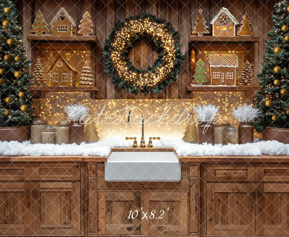 Estanterías de Cocina Navideña Gingerbread de Wood Backdrop Designed by Mini MakeBelieve