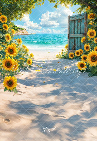 Kate Summer Beach Sunflower Printed Backdrop Designed by Emetselch