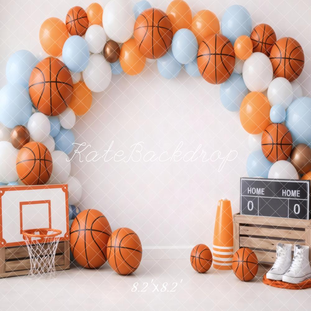 Kate Cake Smash Basketball Balloon Arch Scoreboard Crate Printed Backdrop Designed by Vertigo Productions