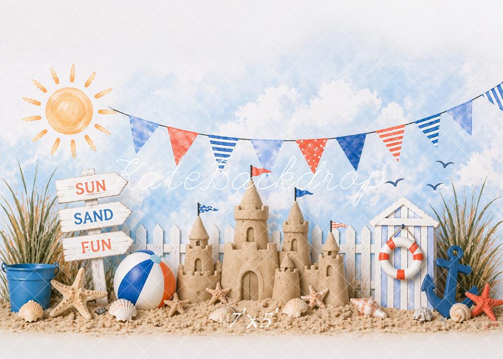 Kate Summer Beach Sandcastle Bunting Seashells Anchor Printed Backdrop Designed by Caitlin Lynch