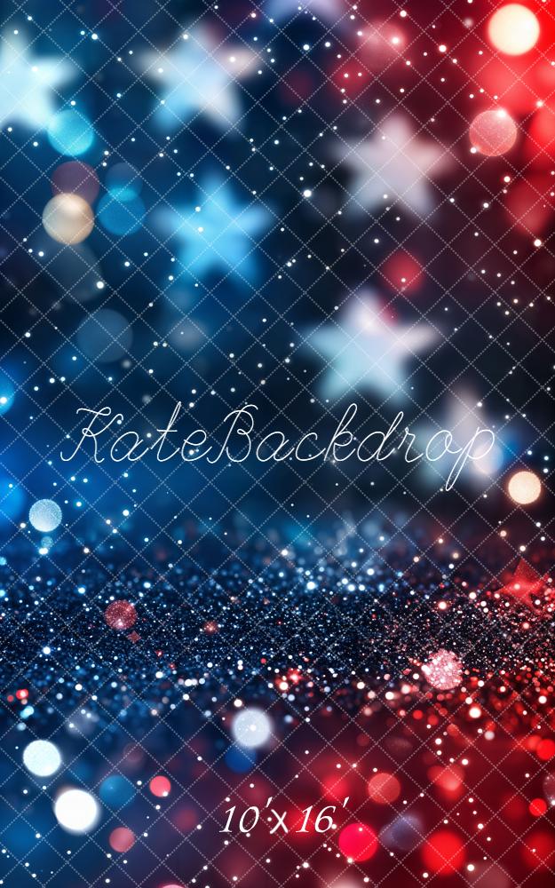 Kate Sweep 4th of July Red Blue Star Bokeh Glitter Printed Backdrop Designed by Chain Photography