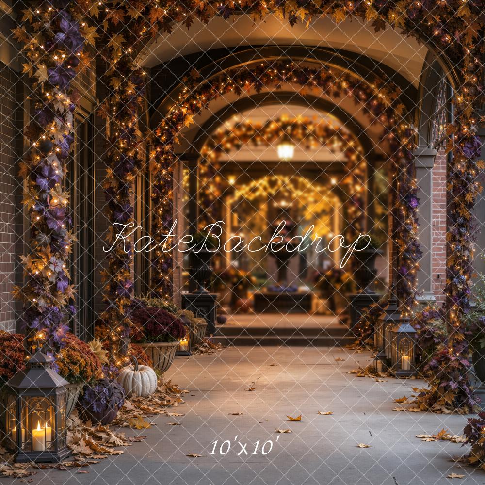 Kate Halloween Gothic Archway Pumpkin Garland Architecture Printed Backdrop Designed by Emetselch