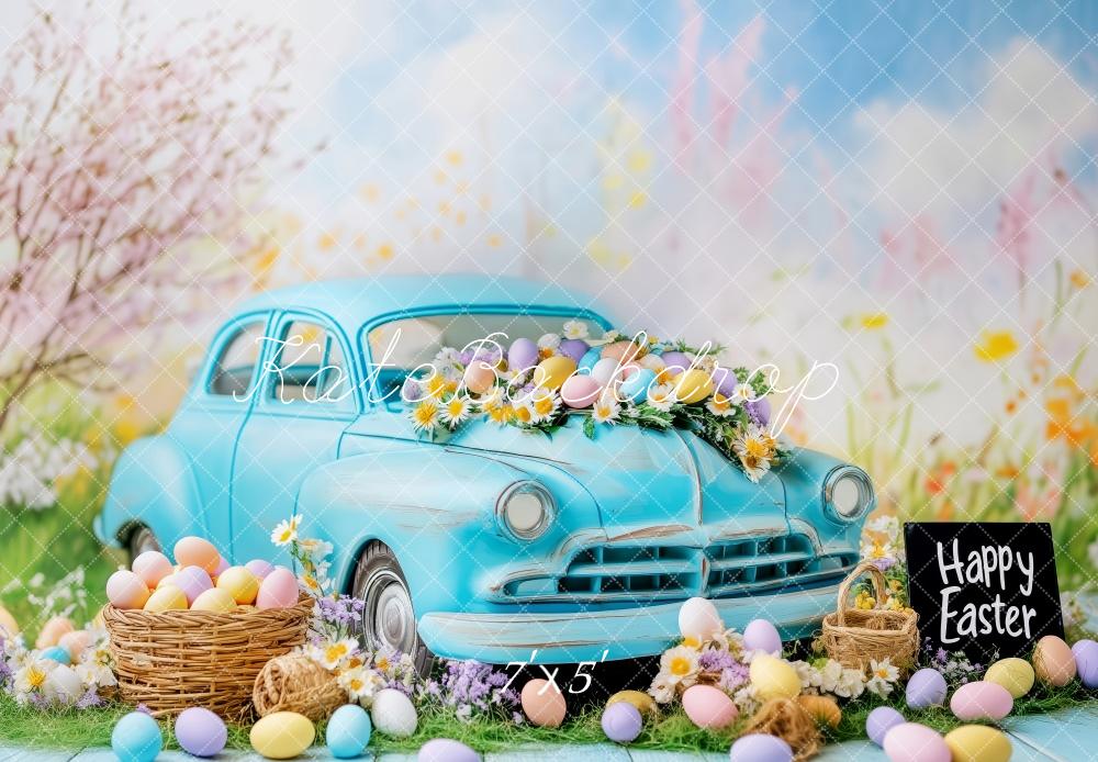 Kate Easter Vintage Blue Car Eggs Backdrop Designed by Patty Roberts