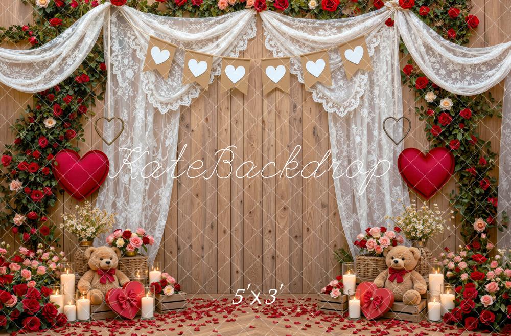 Kate Valentine's Day Wood Door Rose Heart Lace Printed Backdrop Designed by Mini MakeBelieve