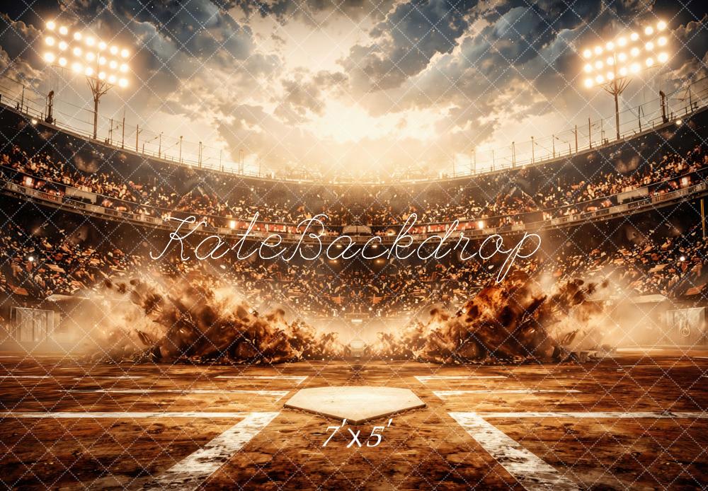 Kate Sports Baseball Stadium Home Plate Crowd Lights Backdrop Designed by Mini MakeBelieve