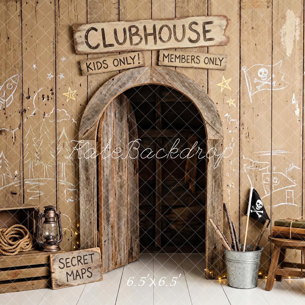 Kate Adventure Clubhouse Rustic Wood Pirate Printed Backdrop Printed Backdrop Designed by Patty Roberts