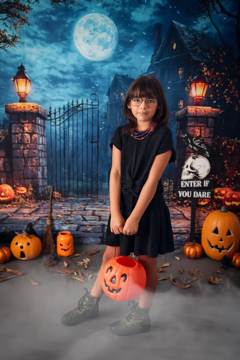 Kate Halloween Moon Castle Pumpkin Lanterns Backdrop Designed by Emetselch