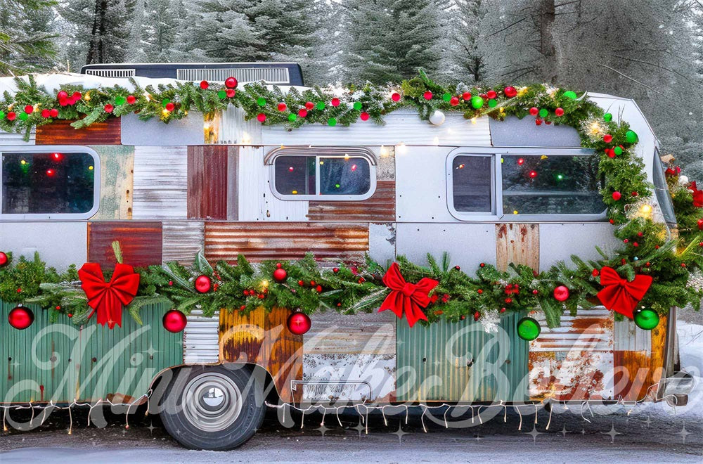 Kate Winter Forest Christmas Colorful Decoration Broken RV Backdrop Designed by Mini MakeBelieve