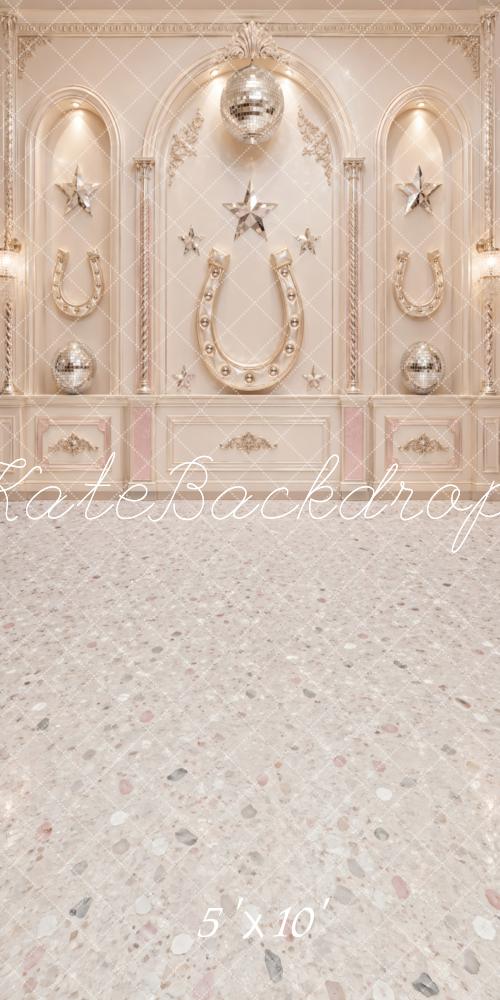 Kate Sweep Champagne Horseshoe Disco Ball Star Wall Printed Backdrop Designed by Vertigo Productions