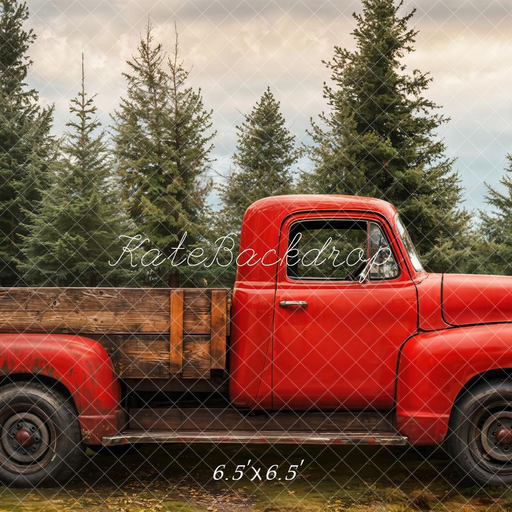 Kate Christmas Red Truck Forest Backdrop Designed by Emetselch
