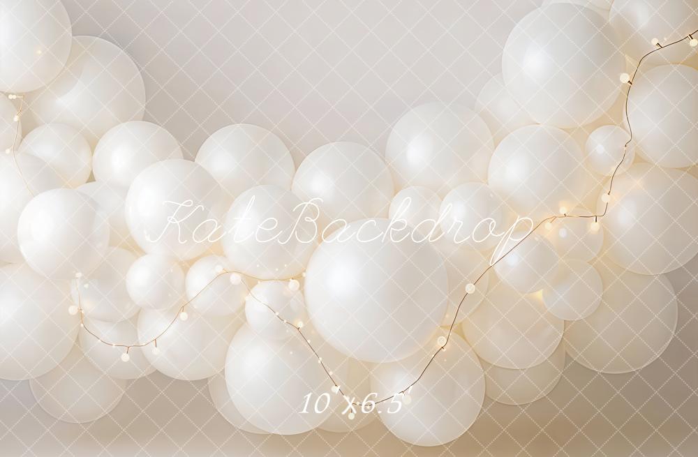 Kate Cake Smash White Balloon Garland String Lights Printed Backdrop Designed by Emetselch