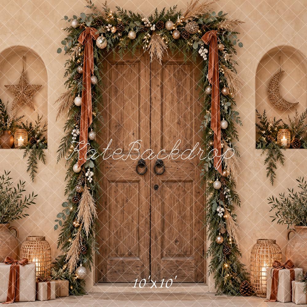 Kate Christmas Boho Rustic Door Garland Gifts Neutral Printed Backdrop Designed by Vertigo Productions