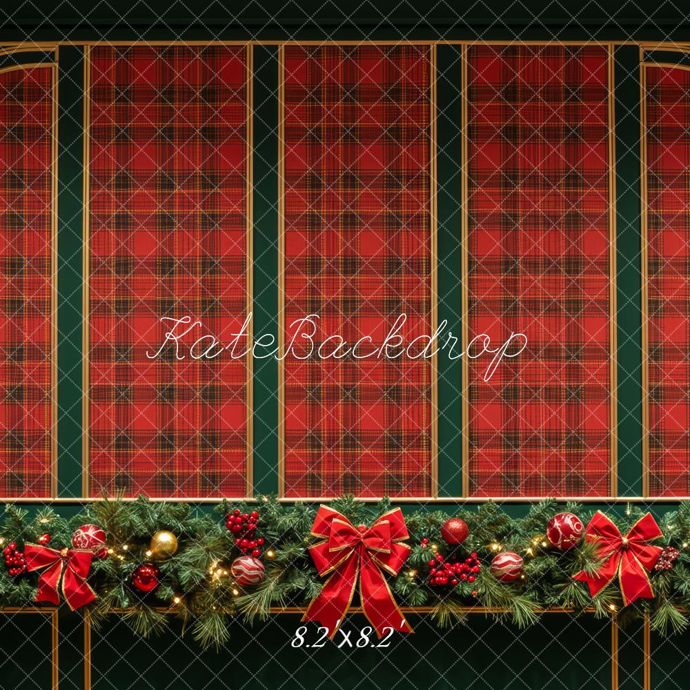 Kate Christmas Red Plaid Garland Bows Backdrop Designed by Patty Roberts