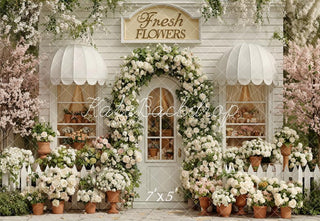 Kate Spring Flower Arch White Shop Picket Fence Printed Backdrop Designed by Emetselch