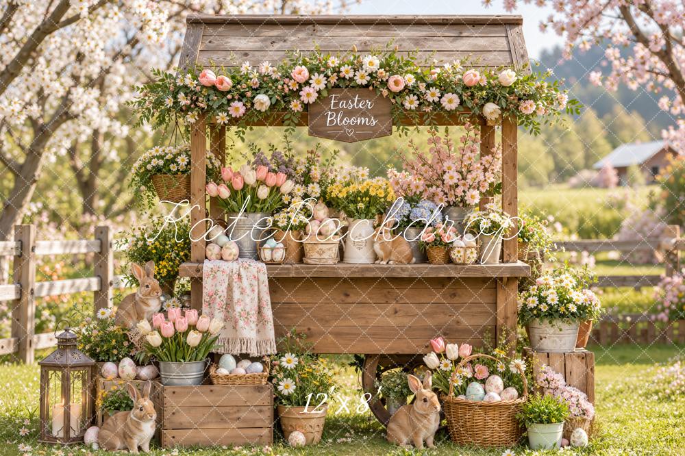 Kate Easter Spring Flower Stand Bunny Rustic Wood Printed Backdrop Designed by Emetselch