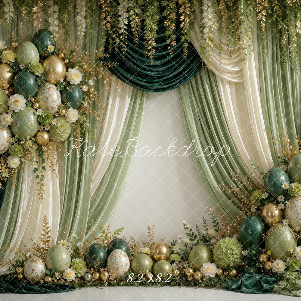 Kate Spring Birthday Floral Luxury Green Drapes Balloons Printed Backdrop Designed by Ashley Ward