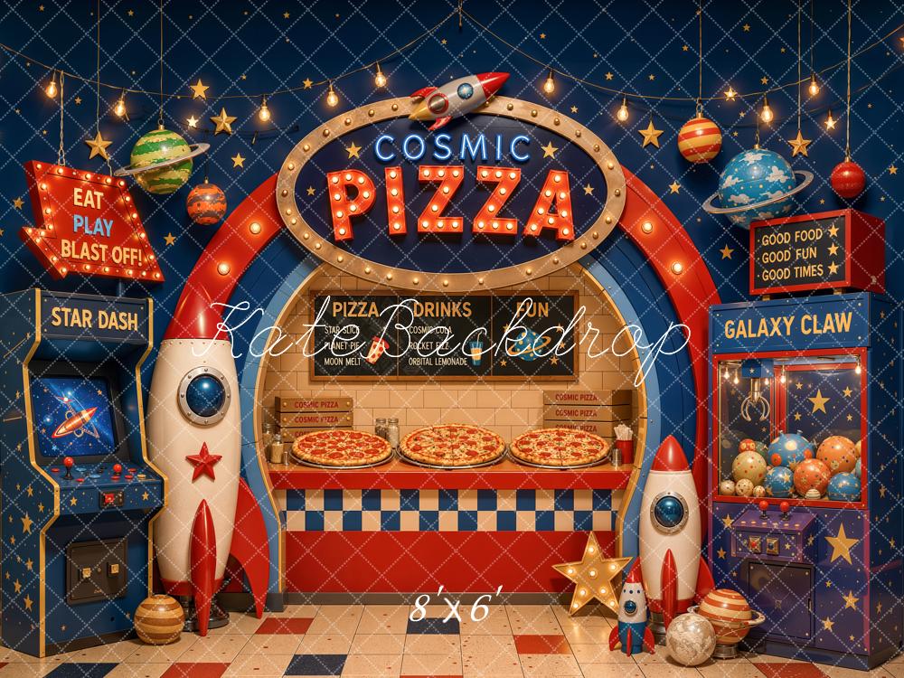 Kate Space Pizza Shop Arcade Rockets Planets Claw Machine Printed Backdrop Designed by Chain Photography