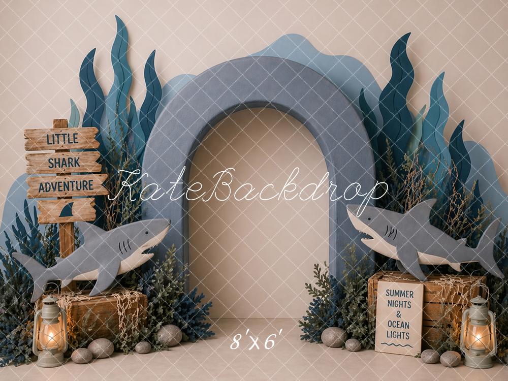 Kate Shark Ocean Adventure Arch Boy's Birthday Printed Backdrop Designed by Caitlin Lynch