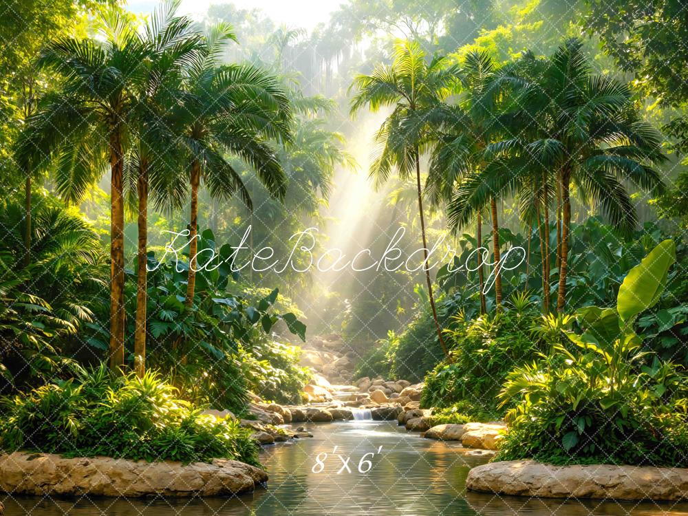 Kate Jungle Sun Rays Stream Rocks Printed Backdrop Designed by Mini MakeBelieve