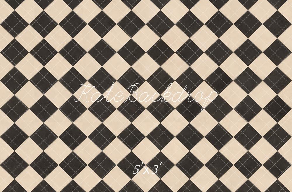 Kate Black Beige Checkered Plaid Floor Printed Backdrop Designed by Kate Image