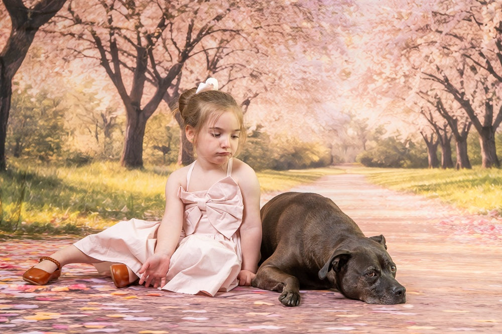 Kate Sweep Spring Cherry Blossom Path Printed Backdrop Designed by Vertigo Productions