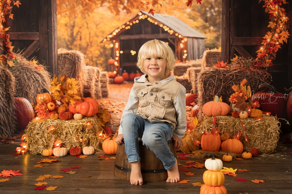Kate Fall Maple Leaf Barn Pumpkin Straw Pile Backdrop Designed by Emetselch