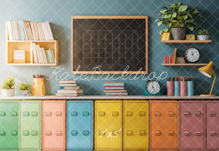 Kate Back to School Colorful Lockers Chalkboard Printed Backdrop Designed by Emetselch