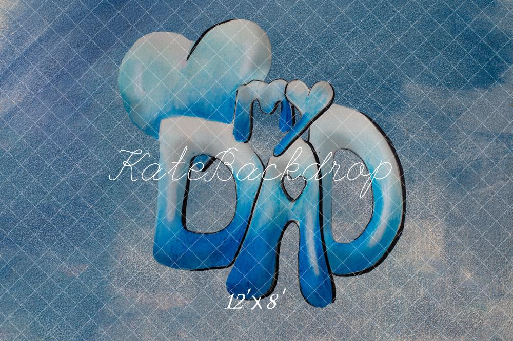 Kate Father's Day Blue Dad Heart Mouse Ears Lettering Printed Backdrop Designed by Fantasyphotoart