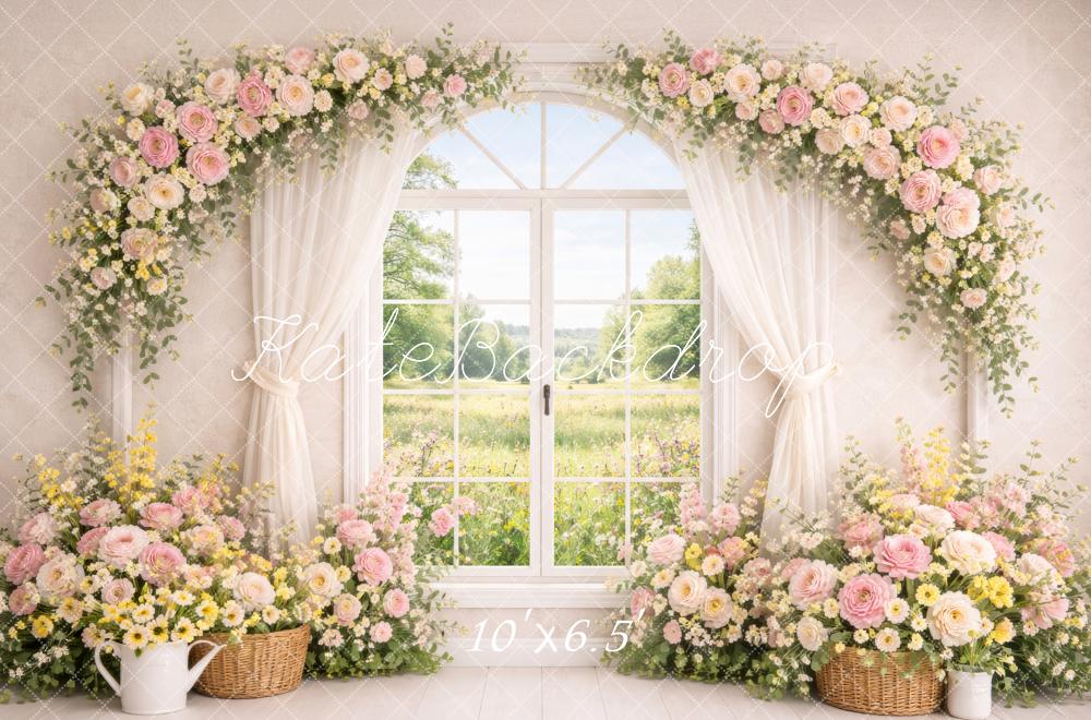 Kate Spring Flower Arch Window Pastel Flowers Backdrop Designed by Megan Leigh Photography