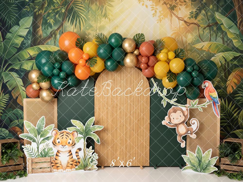 Kate Cake Smash Jungle Balloon Arch Cartoon Animals Printed Backdrop Designed by Patty Roberts