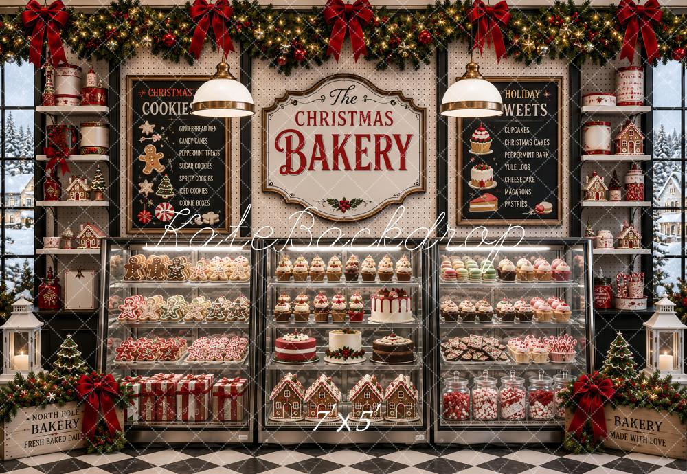 Kate Christmas Bakery Gingerbread Cookie Shop Printed Backdrop Designed by Ashley Paul