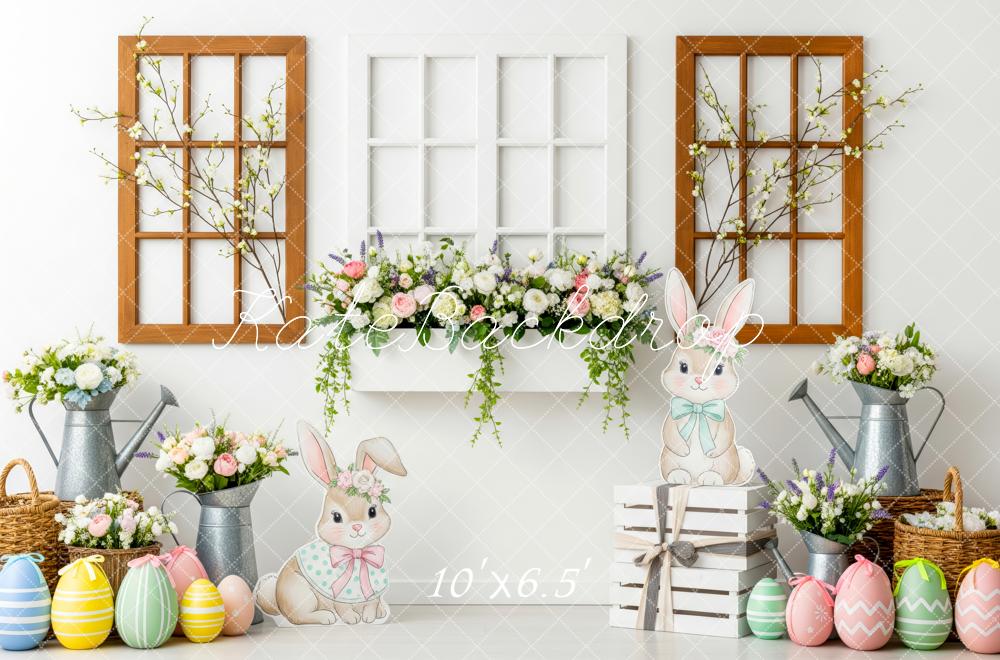 Kate Easter Bunny Flowers Eggs Watering Can Window Backdrop Designed by Patty Roberts